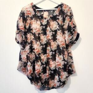 MILLAU Semi Sheer Black Floral Top XS-M